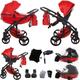 Junama Diamond S-Class V3 2in1 3in1 4in1 Baby Pram Pushchair Car Seat ISOFIX + Umbrella Exclusive Prams (4in1, Red-Black 08)