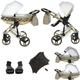 Junama Diamond Hand Craft Glitter V3 2in1 3in1 4in1 Baby Pram Pushchair Car Seat ISOFIX + Umbrella Exclusive Prams (2in1 with adapters, White-Gold 02)