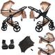 Junama Diamond S-Class V3 2in1 3in1 4in1 Baby Pram Pushchair Car Seat ISOFIX + Umbrella Exclusive Prams (2in1 with adapters, Beige-Black 05)