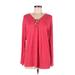 Calvin Klein Long Sleeve Top Red Solid Tie Neck Tops - Women's Size Large