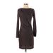 Simply Vera Vera Wang Casual Dress - Sheath Crew Neck Long sleeves: Brown Dresses - Women's Size X-Small