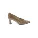 Stuart Weitzman Heels: Pumps Chunky Heel Work Tan Solid Shoes - Women's Size 7 1/2 - Almond Toe