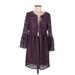 Entro Casual Dress - A-Line Tie Neck 3/4 sleeves: Purple Solid Dresses - Women's Size Medium