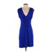 Calvin Klein Casual Dress - Sheath Plunge Sleeveless: Blue Print Dresses - Women's Size 4