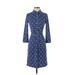 Talbots Casual Dress - Shirtdress: Blue Print Dresses - Women's Size Small