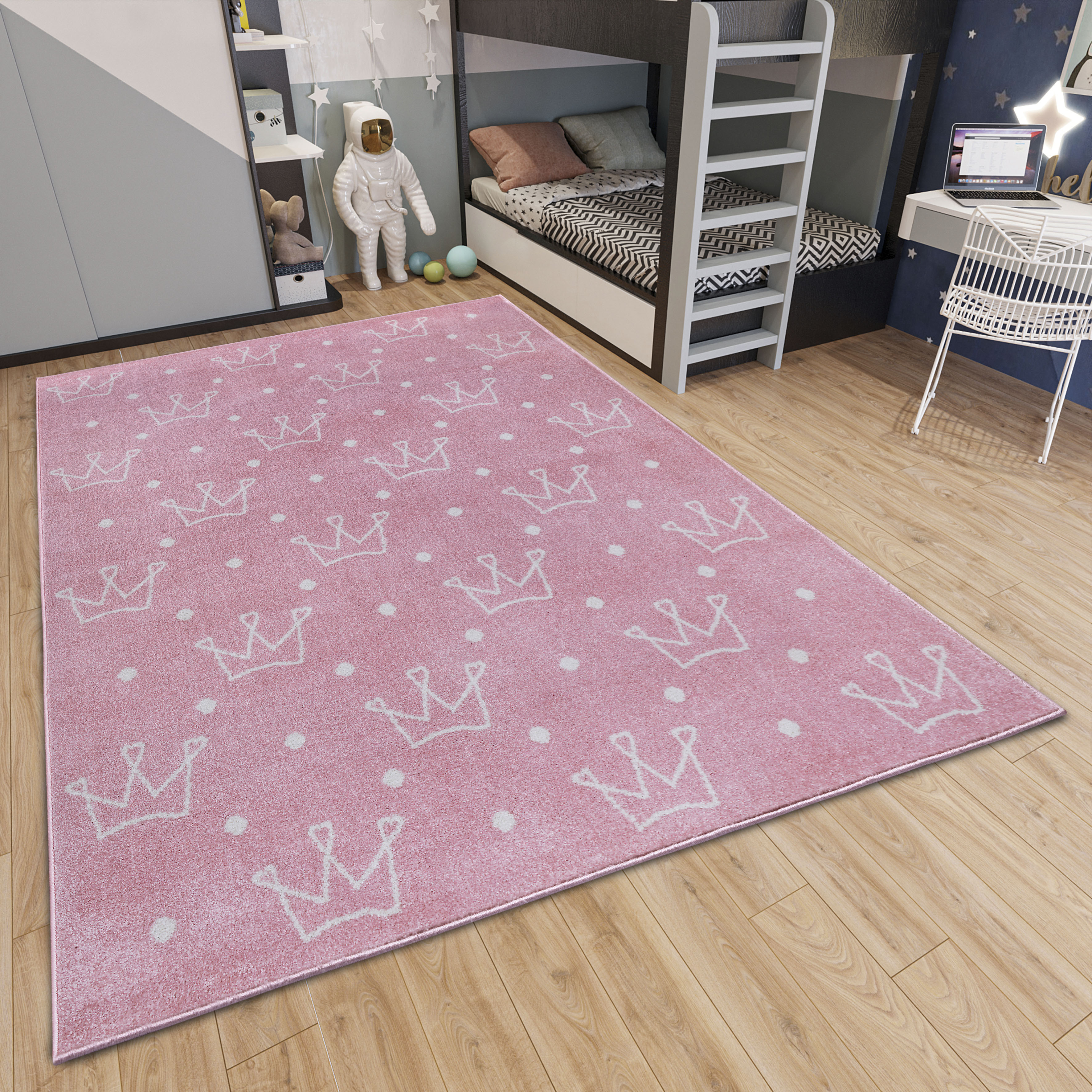 Kinderteppich HANSE HOME "Adventures Crowns", rosa, B:160cm H:7mm L:235cm, Polypropylen, Teppiche, Spielteppich, fest, Kinderzimmer, Kurzflor, Spielunterlage Image