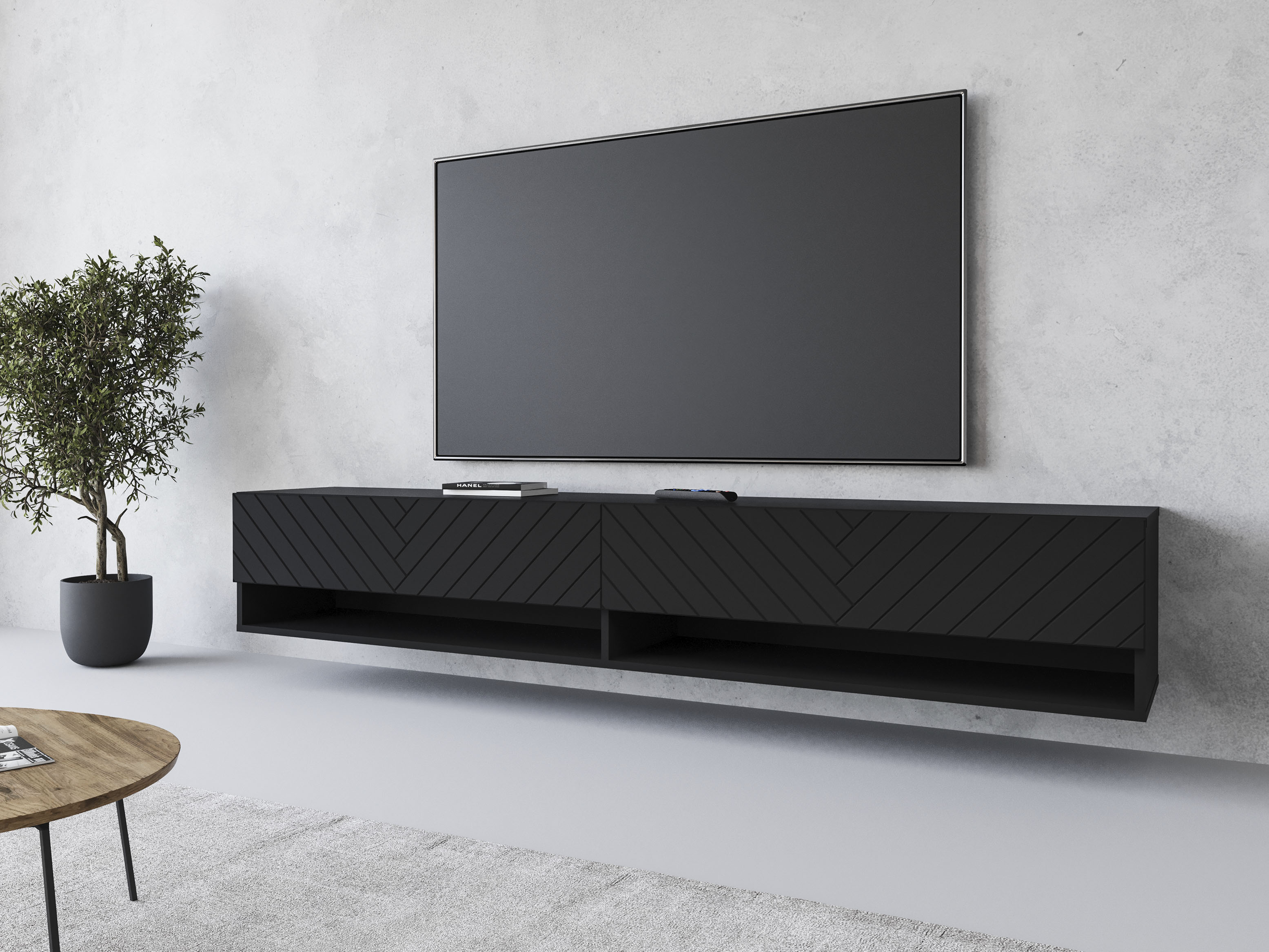 Lowboard INOSIGN, schwarz (schwarz matt, schwarz gefräst), B:180cm H:30cm T:31cm, Sideboards, Lowboard, stehend und hängend