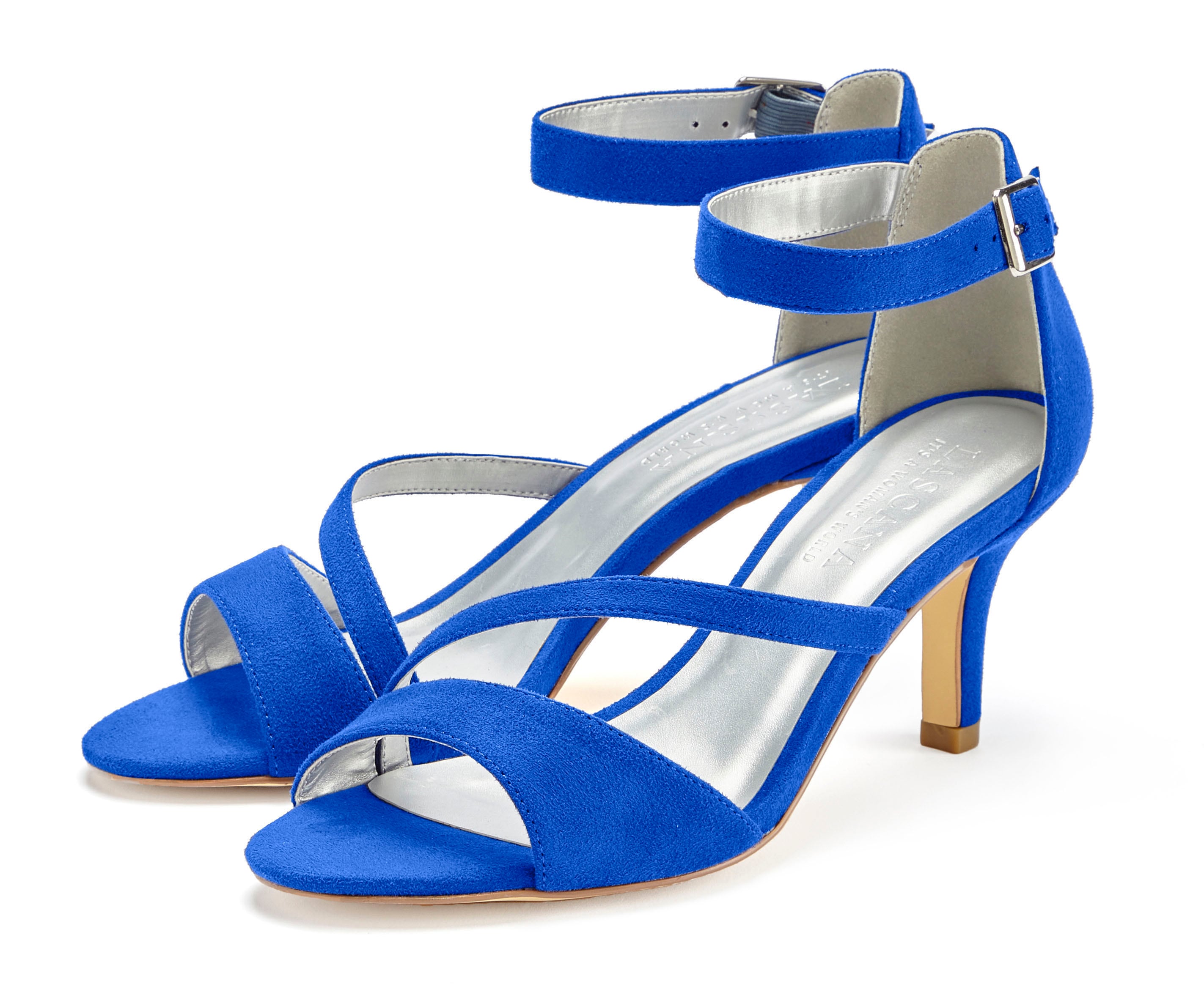 Sandalette LASCANA "Sommerschuh", Damen, Gr. 36, blau (royalblau), Obermaterial: 100% Textilmaterial. Decksohle: 100% Lederimitat. Futter: 100% Lederimitat. Laufsohle: 100% Synthetik, unifarben, Schuhe Riemchensandale Sandalette,...