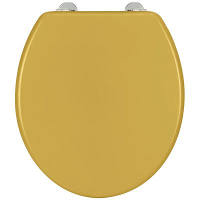 WC-Sitz WENKO "Prima", gelb, B:37cm H:4,2cm L:41cm, MDF - Mitteldichte Holzfaserplatte, Edelstahl, WC-Sitze