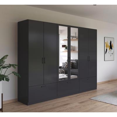 Drehtürenschrank RAUCH "Kleiderschrank Schrank Garderobe Wäscheschrank BARI mit Spiegel", grau (graumetallic), B:270cm H:210cm T:54cm, Holzwerkstoff, Schränke, mit Schubkästen und modernem Griff in Graumetallic MADE IN GERMANY Image