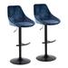 LumiSource Diana Contemporary Adjustable Barstool w/ Swivel In Black Metal & Grey w/ Rounded T Footrest - Set Of 2 Upholstered/Velvet/Metal | Wayfair