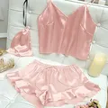 Ensemble pyjama 2 pièces en Satin de soie pour femme sous-vêtements Sexy à la mode haut et short