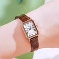 Fashion Rectangle Quartz Wrist Watch for Women Luxury Brand Roman Dial Leather Strap 30M Water