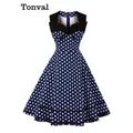 Tonval Polka Dot 1950S Tie Sweetheart Neck Summer Dress Women Party elegante Vintage senza maniche