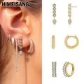 HIMEISANG Silver Gold Filled Hoop Earrings For Women White Zircon Teardrop Dangle Stud Earrings