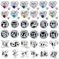 12 Constellation Zodiac Round Metal Silver 925 Bead Shining Month Beads Fit Pandora 925 Original