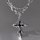 Punk Liquid Metal Back Cross Pendant Silver Color Chain Necklace For Women Men Y2K Grunge Hip Hop