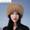 Winter Faux Fur Bucket Hat Women Elegant Russian Hat Fluffy Warm Panama Plush Cap