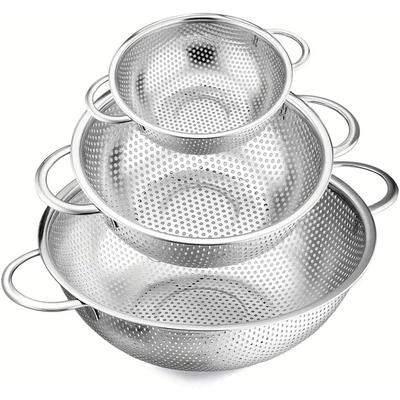 3 Pcs Stainless Steel Micro-Perforated Strainer Set