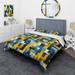 Designart "Yellow And Blue Geometric Blocks Harmony" Yellow modern bedding covert set with 2 shams