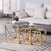 3 Pieces Gold Square Nesting Glass End Tables Stainless Steel Coffee Table Set with Tempered Glass for Living Room