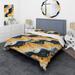 Designart "Yellow And Black Midcentury Waves Fusion II" Black modern bedding covert set with 2 shams