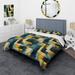 Designart "Yellow And Teal Abstract Geometric Fusion" Teal modern bedding covert set with 2 shams