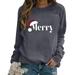 Raglan Sleeve Sweatshirts Tops for Women 2024 Merry Letter Print Christmas Shirts Long Sleeve Crewneck Pullover (X-Large Dark Gray)