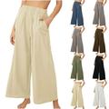 Elainilye Fashion Wide Leg Trouser Pants for Women Solid Color High Waisted Loose Pants Trousers Loungewear Brown