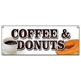 72 in. Coffee & Donuts Banner Sign - Warm Fresh Doughnuts Fresh Brewed Iced Hot