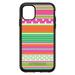 DistinctInk Case for iPhone 14 (6.1 Screen) - OtterBox Symmetry Custom Black Case - Green Pink White Stripes Polka Dots