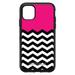 DistinctInk Case for iPhone 13 PRO (6.1 Screen) - OtterBox Symmetry Custom Black Case - Black White Hot Pink Chevron - Black & White Chevron Stripes Pattern