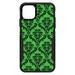 DistinctInk Case for iPhone 11 (6.1 Screen) - OtterBox Commuter Custom Black Case - Green Black Damask Pattern - Floral Damask Pattern