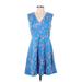 Draper James Casual Dress - Fit & Flare: Blue Floral Dresses - Women's Size 4