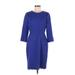 J.Crew Cocktail Dress - Sheath Crew Neck 3/4 sleeves: Blue Print Dresses - Women's Size 10