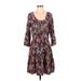 Lucky Brand Casual Dress - A-Line Scoop Neck 3/4 sleeves: Blue Floral Dresses - Women's Size Small