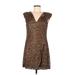 Nanette Lepore Cocktail Dress - Shift V Neck Sleeveless: Brown Leopard Print Dresses - Women's Size 6