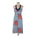 Prairie New York Casual Dress - A-Line: Blue Print Dresses - Women's Size Large