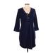 Boston Proper Casual Dress - Shift V Neck 3/4 sleeves: Blue Print Dresses - Women's Size Medium