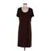 Liz Claiborne Casual Dress - Shift Scoop Neck Short sleeves: Brown Print Dresses - Women's Size Medium