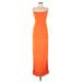 Shein Cocktail Dress - A-Line Open Neckline Sleeveless: Orange Solid Dresses - Women's Size Medium