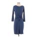 Ann Taylor Casual Dress - Sheath Crew Neck 3/4 sleeves: Blue Print Dresses - Women's Size 4