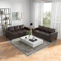 Wildon Home® Dolorita 84" Wide Genuine Leather Modern Upholstered Sofa w/ Solid Wood Legs Genuine Leather in Brown | Wayfair