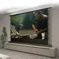 Schermo del proiettore a pavimento arrotolabile motorizzato con tensione della linguetta Cinema bianco per tutti i proiettore 3D/4K supportato 72-120 pollici