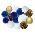 15pcs/set Navy Blue White Gold Party Paper Flower Tissue Paper Pom Poms Paper Lantern Ball for Baby