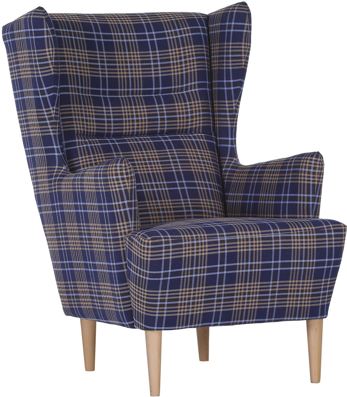 Ohrensessel GUTMANN FACTORY, blau (blau karriert), B:70cm H:104cm T:90cm, 100% Baumwolle, Sessel, Ohrensessel