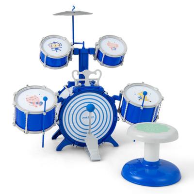 Costway Kids Drum Set Educational Percussion Musical Instrument Toy with Bass Drum-Blue