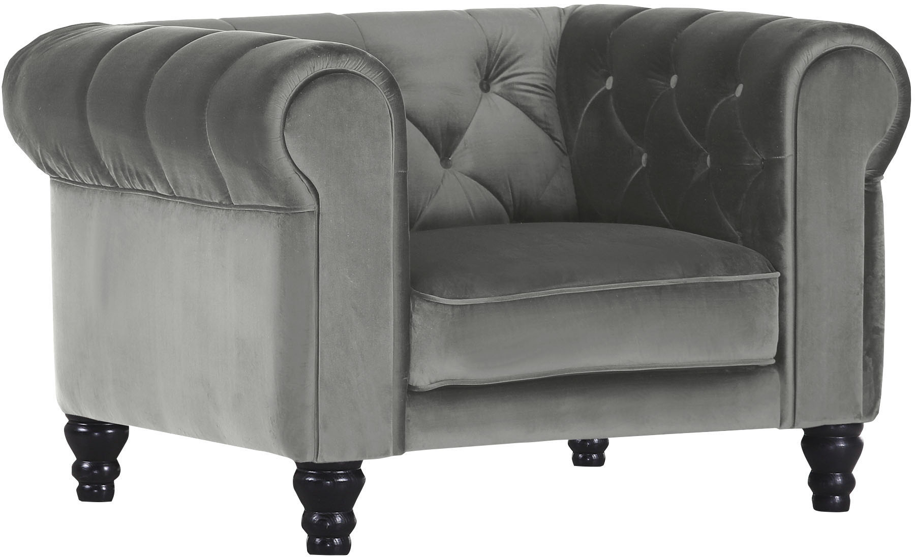 Chesterfield-Sessel GUTMANN FACTORY, grau, B:105cm H:75cm T:90cm, 100% Polyester, Sessel
