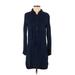 Cloth & Stone Casual Dress - Shirtdress Collared Long sleeves: Blue Print Dresses - Women's Size Small