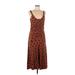 Anthropologie Cocktail Dress - Midi Plunge Sleeveless: Brown Polka Dots Dresses - Women's Size Medium Petite
